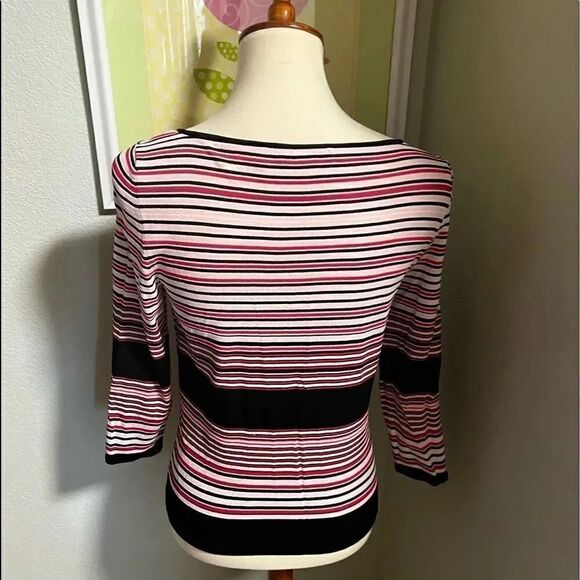 EUC Anne Klein Pullover 3/4 Sleeves, Pink & Blue Stripes # 42 - Picture 3 of 4